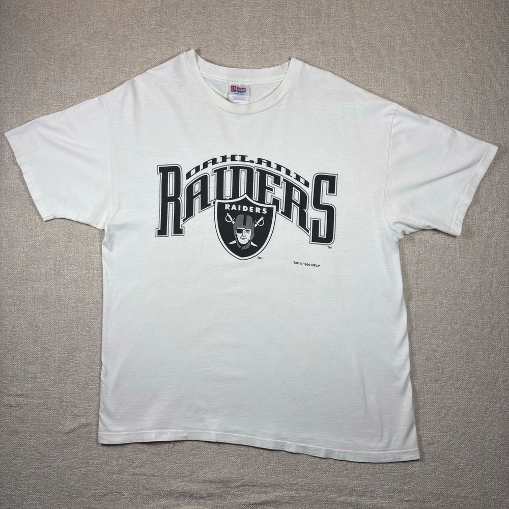 Vintage Raiders 90s Single Stitch T Shirt Hanes Heavyweight White XL